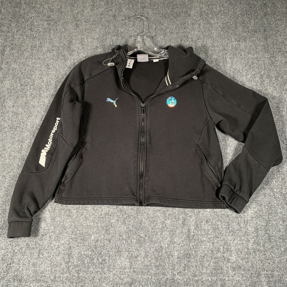 Puma BMW M Motorsport Hoodie Womens Medium Black Full Zip Racing Fleece Cropped